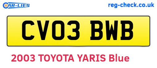 CV03BWB are the vehicle registration plates.