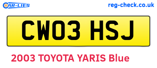 CW03HSJ are the vehicle registration plates.