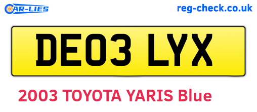 DE03LYX are the vehicle registration plates.