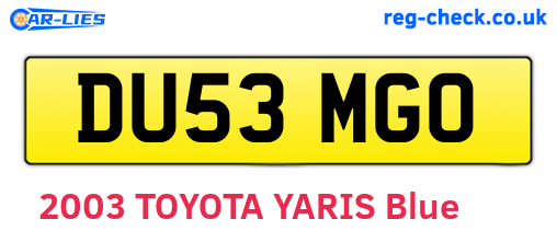 DU53MGO are the vehicle registration plates.