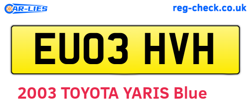 EU03HVH are the vehicle registration plates.