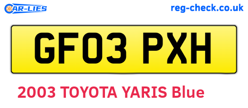 GF03PXH are the vehicle registration plates.