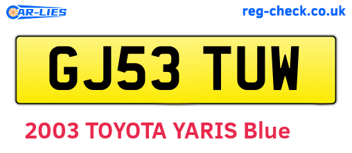 GJ53TUW are the vehicle registration plates.
