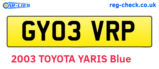 GY03VRP are the vehicle registration plates.