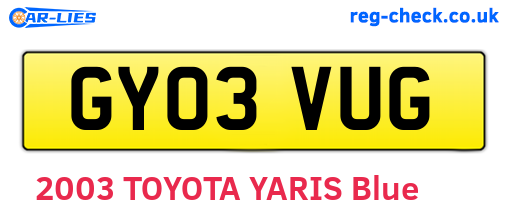 GY03VUG are the vehicle registration plates.