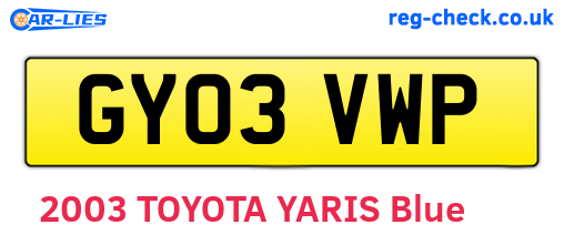 GY03VWP are the vehicle registration plates.