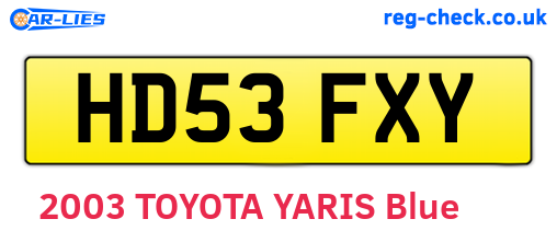 HD53FXY are the vehicle registration plates.