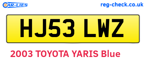HJ53LWZ are the vehicle registration plates.