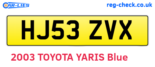 HJ53ZVX are the vehicle registration plates.