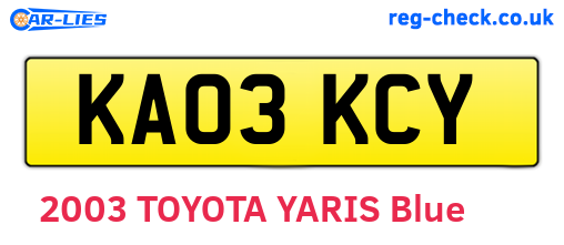 KA03KCY are the vehicle registration plates.