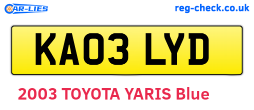 KA03LYD are the vehicle registration plates.