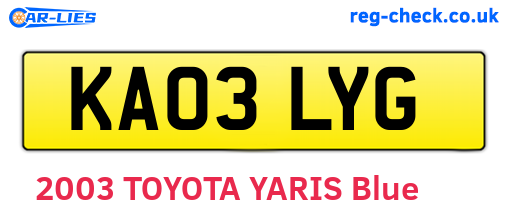 KA03LYG are the vehicle registration plates.