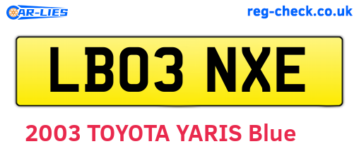 LB03NXE are the vehicle registration plates.