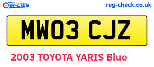 MW03CJZ are the vehicle registration plates.