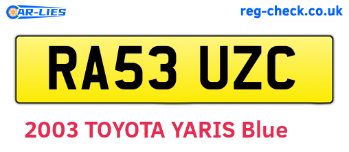 RA53UZC are the vehicle registration plates.