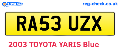 RA53UZX are the vehicle registration plates.