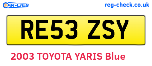 RE53ZSY are the vehicle registration plates.