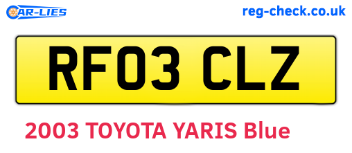 RF03CLZ are the vehicle registration plates.