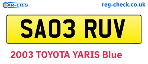 SA03RUV are the vehicle registration plates.