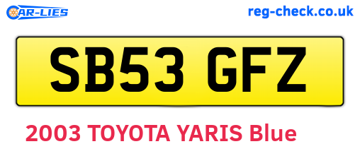 SB53GFZ are the vehicle registration plates.