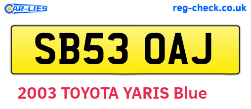 SB53OAJ are the vehicle registration plates.