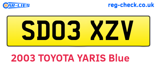 SD03XZV are the vehicle registration plates.