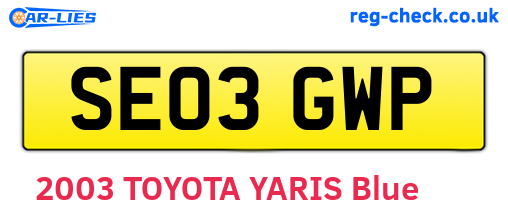 SE03GWP are the vehicle registration plates.
