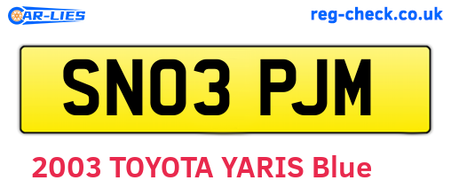 SN03PJM are the vehicle registration plates.