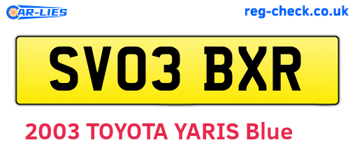 SV03BXR are the vehicle registration plates.