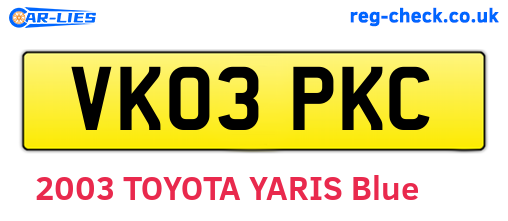 VK03PKC are the vehicle registration plates.