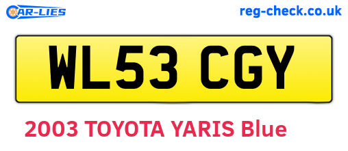 WL53CGY are the vehicle registration plates.