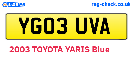 YG03UVA are the vehicle registration plates.
