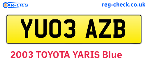 YU03AZB are the vehicle registration plates.