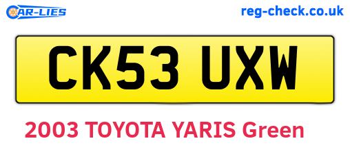 CK53UXW are the vehicle registration plates.