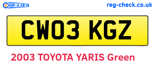 CW03KGZ are the vehicle registration plates.