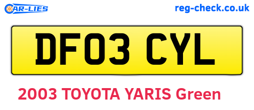 DF03CYL are the vehicle registration plates.