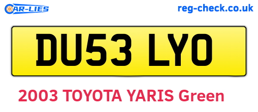 DU53LYO are the vehicle registration plates.