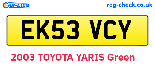 EK53VCY are the vehicle registration plates.