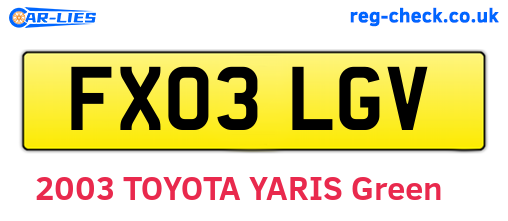 FX03LGV are the vehicle registration plates.