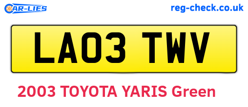 LA03TWV are the vehicle registration plates.