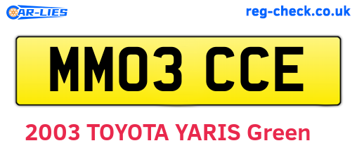 MM03CCE are the vehicle registration plates.
