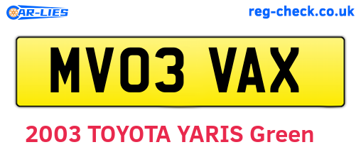 MV03VAX are the vehicle registration plates.