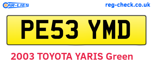 PE53YMD are the vehicle registration plates.