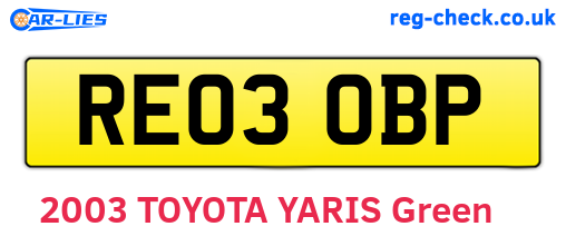RE03OBP are the vehicle registration plates.