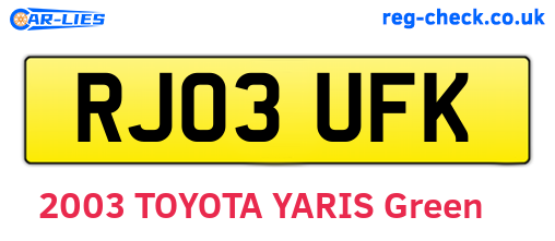 RJ03UFK are the vehicle registration plates.