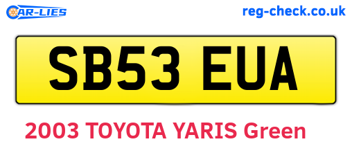 SB53EUA are the vehicle registration plates.