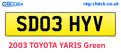 SD03HYV are the vehicle registration plates.