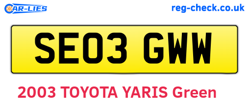 SE03GWW are the vehicle registration plates.