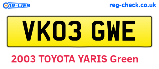 VK03GWE are the vehicle registration plates.