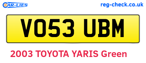VO53UBM are the vehicle registration plates.